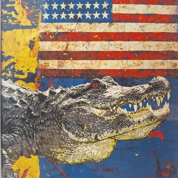 John Margerum Signed Licensed Print Of An Alligator And The America Flag.